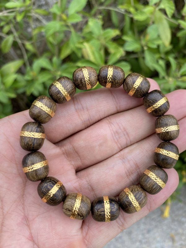 Agarwood Bracelet Wrapped Gold 18k- Real Gold, Super Grade Agarwood,  jewelry bracelet , Bangles luxyry,Have Certificate Real Gold - 图片 2